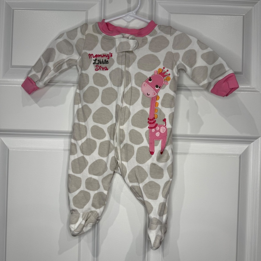 Koala Baby Giraffe Footie Pajamas‎ Size  3 Months Pink White Tan